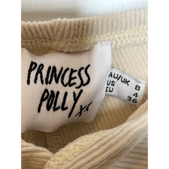 Princess Polly Cream Ribbed V Front Flare Pants Size 4 - Picture 5 of 8